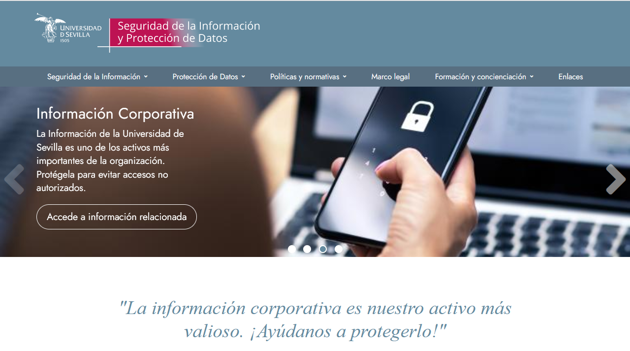 Imagen de la portada de la nueva web de la Seguridad de Información y la Protección de Datos.